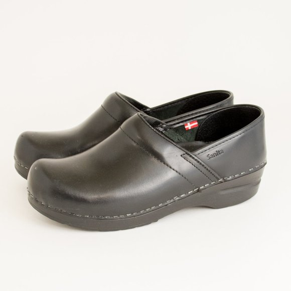 Sanita Black Leather Pro Cabrio Clogs - Picture 1 of 10